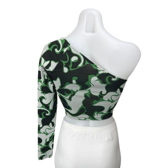 Zara Green Multicolor One Shoulder Ring Abstract Long Sleeve Crop Top Size S - Picture 2 of 5
